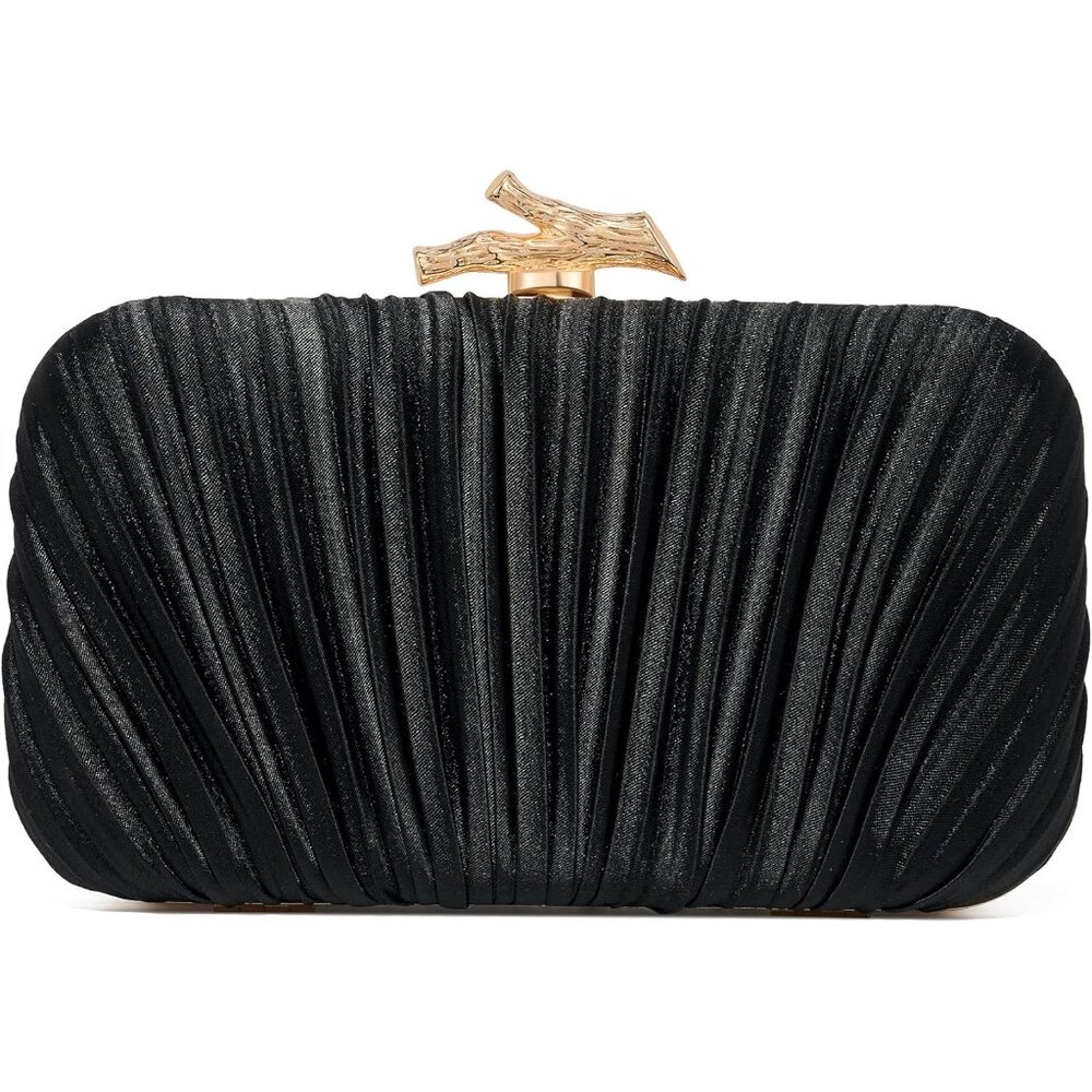 Women's Evening Formal Leather Shoulder Clutch Chain Strap Black Satin Bag